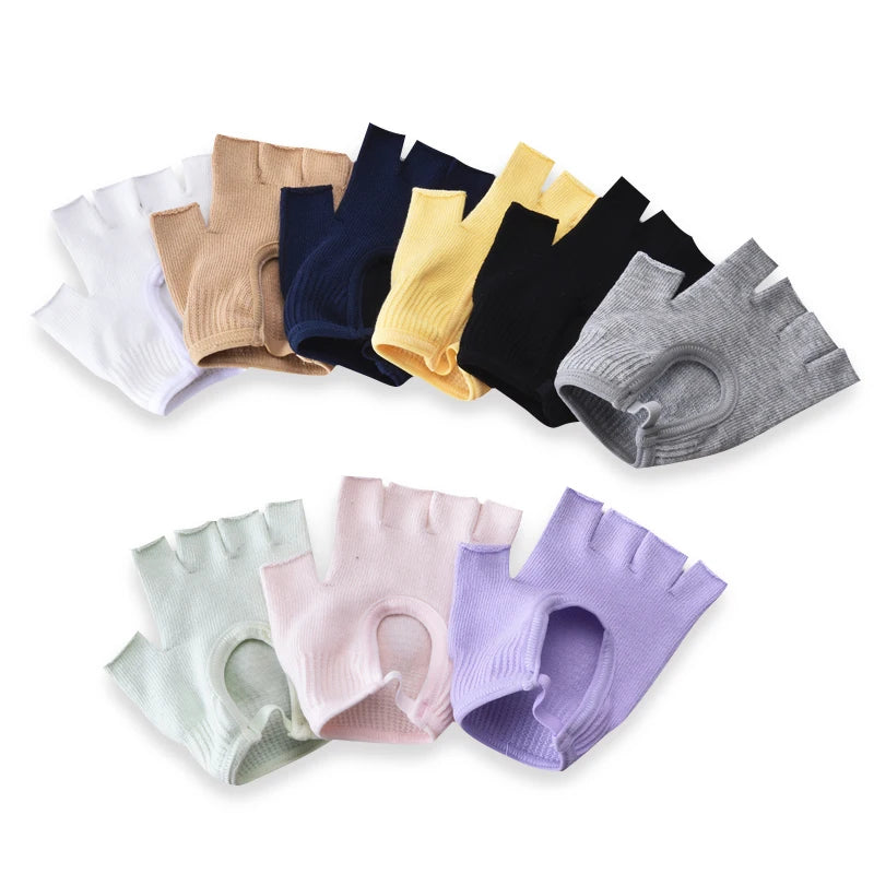 Women Anti-Slip Yoga Gloves Cotton Fitness Half Finger Gloves Breathable Outdoor Cycling Bicycle Pilates Sports Fishing Gloves