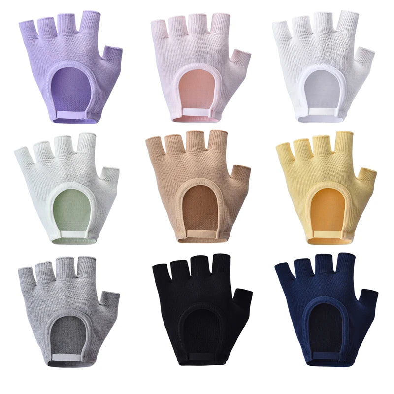 Women Anti-Slip Yoga Gloves Cotton Fitness Half Finger Gloves Breathable Outdoor Cycling Bicycle Pilates Sports Fishing Gloves