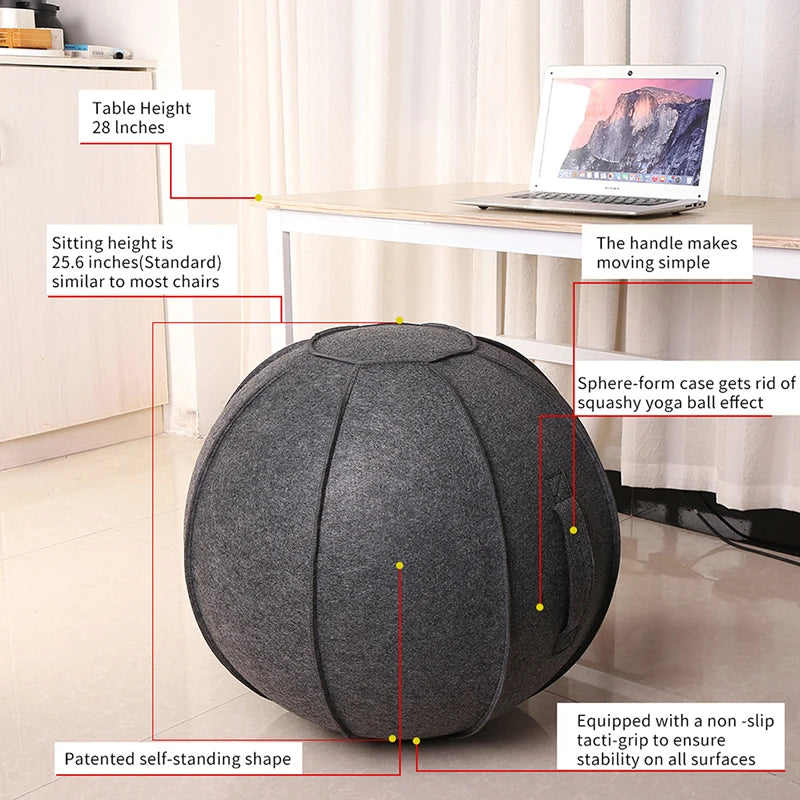65Cm Linen Yoga Ball Cover Balance Ball Protector + 65Cm Yoga Ball with Pump for Home Gym Yoga Pilates Fitness Body Building