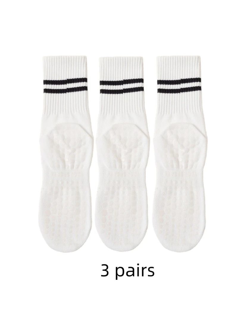3 Pairs of Yoga Socks, Medium Length Socks, Pure Cotton anti Slip Silicone Indoor Fitness Pilates, Women'S Sports Socks Wholesal