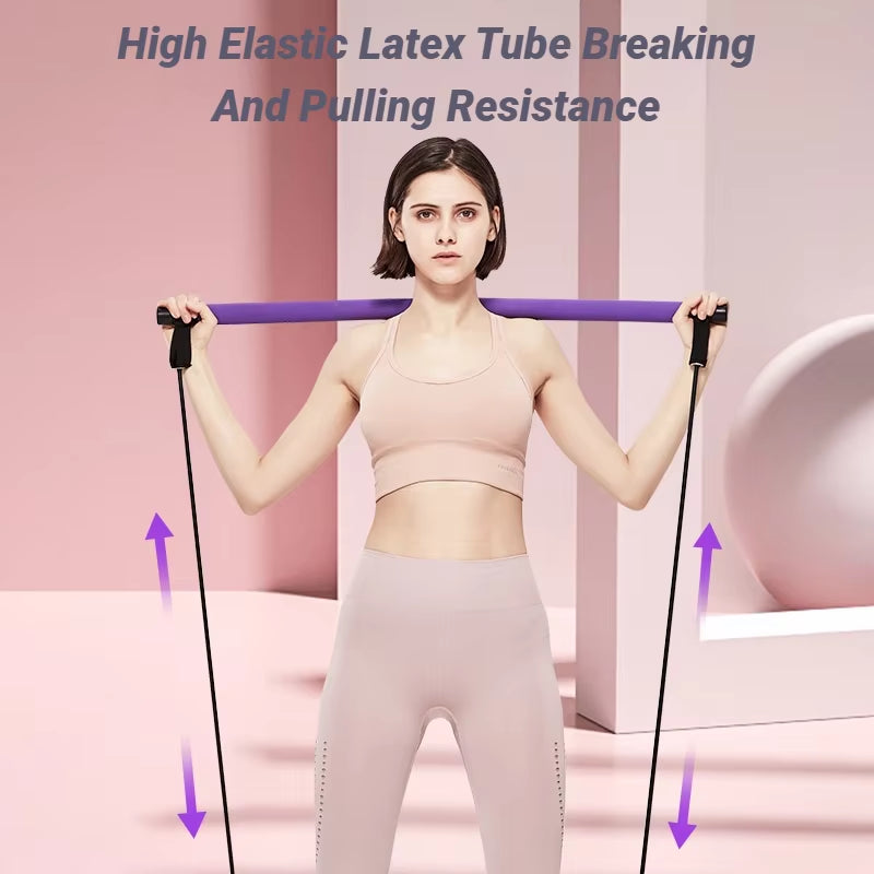 Portable Yoga Pilates Bar Stick with Resistance Band Muscle Toning Fitness Stretching Sports Body Workout Exercise Tension Rope